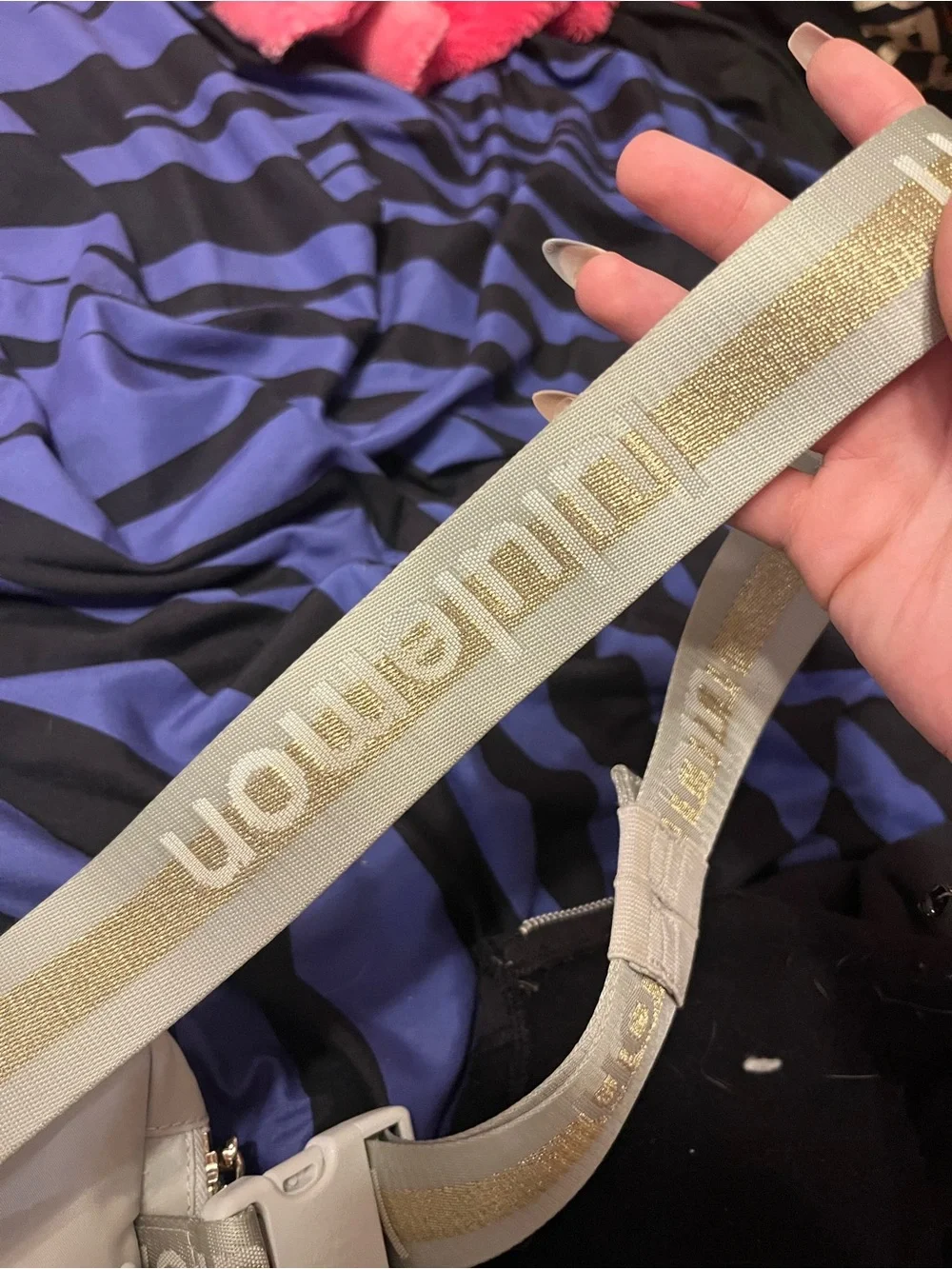 lululemon athletica white and gray Crossbody Sling Bag with Gold Logo Strap